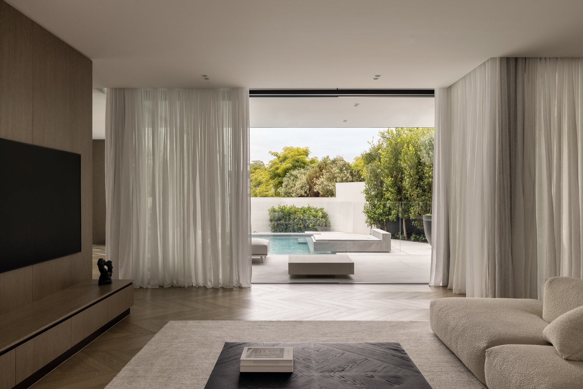Toorak — living room to pool area